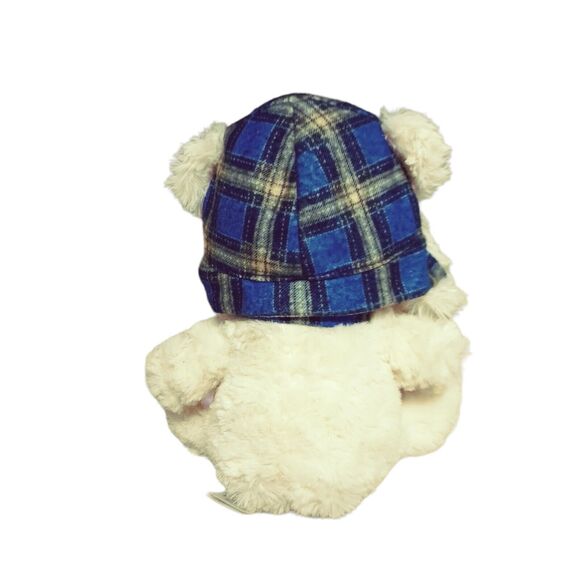 Plush Winter Teddy Bear Blue Plaid Trapper Hat Scarf Stuffed Animal 8" Holiday - Picture 6 of 16